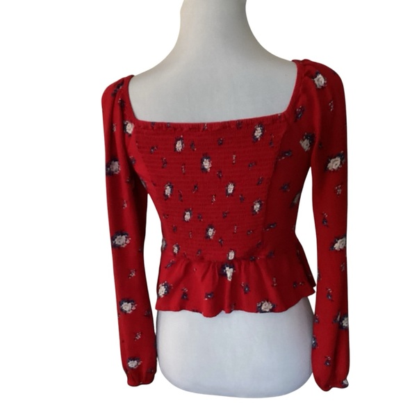 Hollister Red Viscose Floral Peasant Peplum Blouse size S - Picture 5 of 5